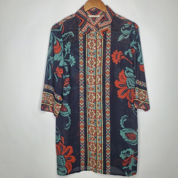 Soft Surroundings Womens Floral Abstract Button Front Tunic Top Art To wear Boho - Picture 1 of 8